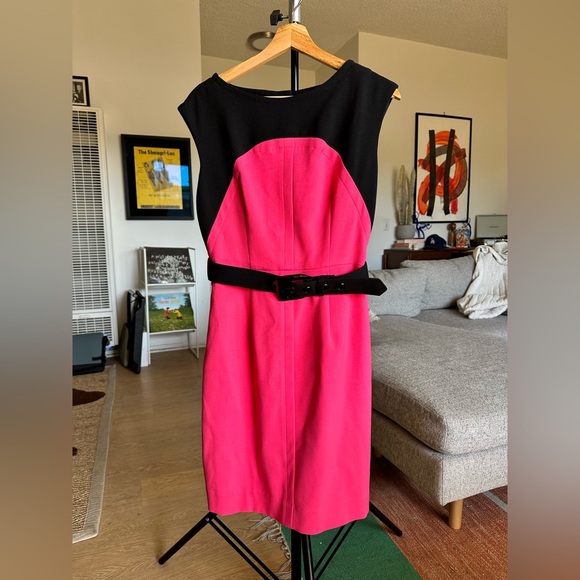 Milly Dresses & Skirts - Milly Vibrant Pink and Black Dress w/ Tonal Belt Size 8